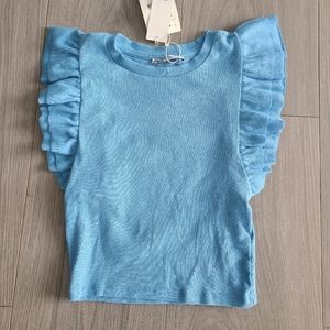 Zara Blue Ruffle Sleeve Top